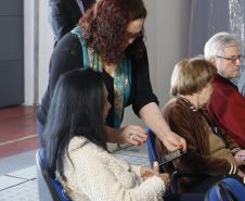 Idosos aprendem a utilizar recursos do smartphone em curso da Celepar.Curitiba, 29/06/2017.Foto: Divulgação Celepar